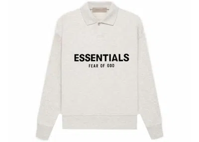 Pre-owned Fear Of God Essentials Kids Long Sleeve Polo Shirt (ss22) In Light Oatmeal