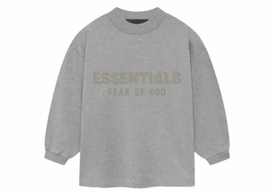 Pre-owned Fear Of God Essentials Kids Long Sleeve Tee Shirt In Dark Heather Oatmeal