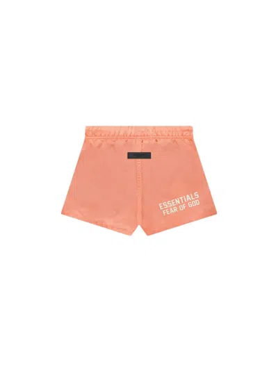 Pre-owned Fear Of God Essentials Kids Nylon Running Shorts In Coral