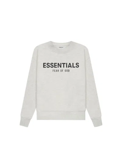 Pre-owned Fear Of God Essentials Kids Pullover Crewneck Sweatshirt In Oatmeal Heather/light Heather Oatmeal