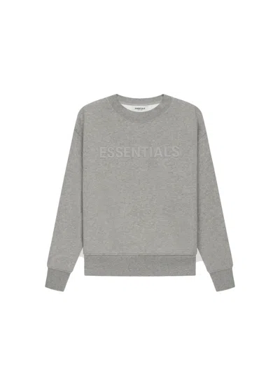 Pre-owned Fear Of God Essentials Kids Pullover Crewneck/dark In Heather Oatmeal/dark Heather Oatmeal