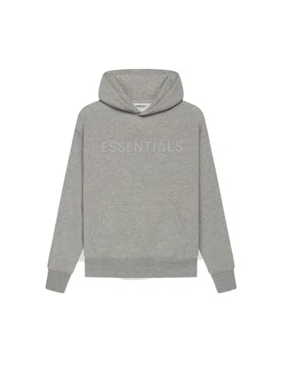 Pre-owned Fear Of God Essentials Kids Pullover Hoodie/dark In Heather Oatmeal/dark Heather Oatmeal