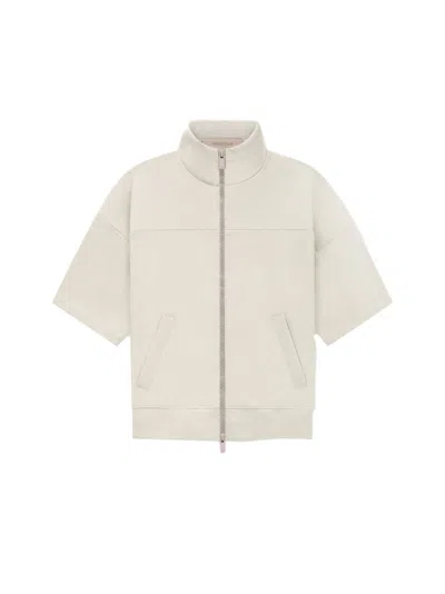 Pre-owned Fear Of God Essentials Kids Short Sleeve Full Zip Jacket In Wheat