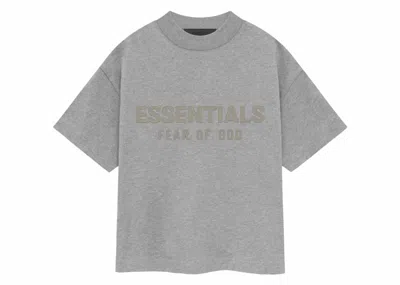 Pre-owned Fear Of God Essentials Kids Short Sleeve Tee Shirt In Dark Heather Oatmeal