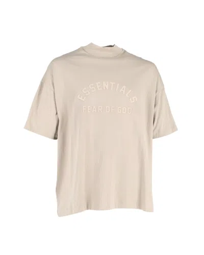 Fear Of God Essentials Logo Mock Neck T-shirt In Beige Cotton