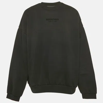 Pre-owned Fear Of God Essentials Logo Print Crew Neck Sweatshirt L In Black