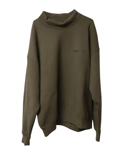 Fear Of God Essentials Mock Neck Sweatshirt In Khaki Cotton In Green