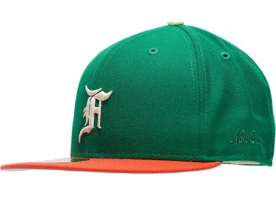 Pre-owned Fear Of God Essentials New Era 59fifty Fitted Hat (fw21) In Green/orange