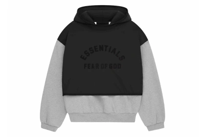 Pre-owned Fear Of God Essentials Nylon Fleece Hooded Sweater Light Heather Grey/jet Black