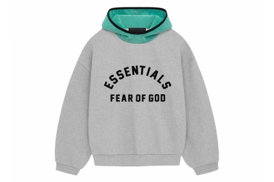 Pre-owned Fear Of God Essentials Nylon Fleece Hoodie Light Heather Grey/mint Leaf