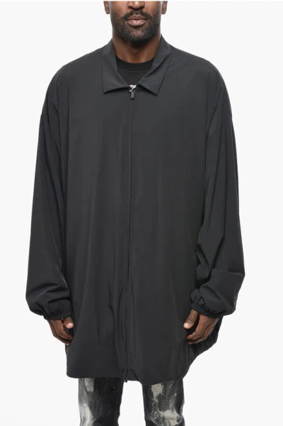 Fear Of God Essentials Solid Color Nylon Overshirt With Zip Closure In Black