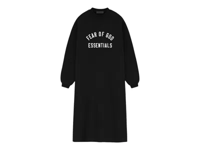 Pre-owned Fear Of God Essentials Women's Fleece Crewneck Dress (fw24) In Black