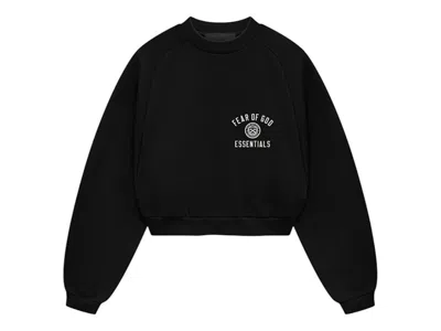 Pre-owned Fear Of God Essentials Women's Fleece Cropped Crewneck Sweatshirt (fw24) In Black