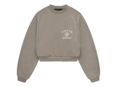 Pre-owned Fear Of God Essentials Women's Fleece Cropped Crewneck Sweatshirt (fw24) In Heather Gray