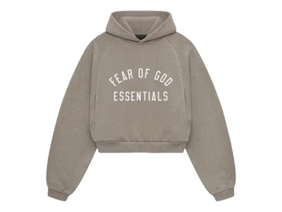 Pre-owned Fear Of God Essentials Women's Fleece Cropped Hoodie (fw24) In Heather Gray