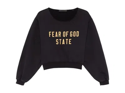 Pre-owned Fear Of God Essentials Women's Heavy Fleece Cropped Crewneck Sweatshirt In Black