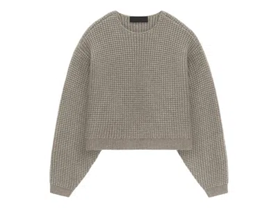 Pre-owned Fear Of God Essentials Women's Heavy Waffle Cropped Sweater In Heather Gray
