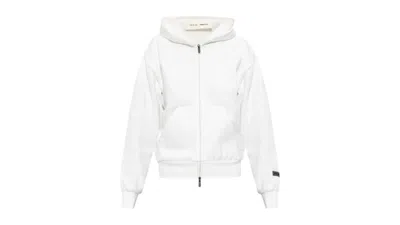 Pre-owned Fear Of God Essentials Women's Logo Patch Zip Up Hoodie In Cloud White