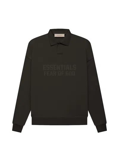 Pre-owned Fear Of God Essentials Women's Long Sleeve Polo Shirt In Off Black