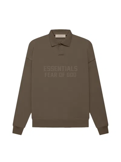 Pre-owned Fear Of God Essentials Women's Long Sleeve Polo Shirt In Wood