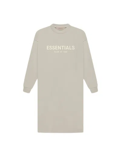 Pre-owned Fear Of God Essentials Women's Long Sleeve T-shirt Dress In Smoke