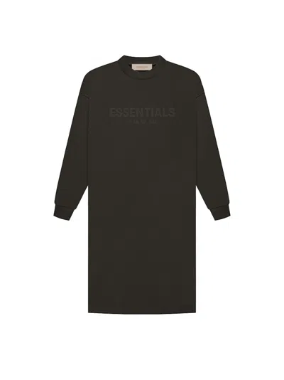 Pre-owned Fear Of God Essentials Women's Long Sleeve Tee Shirt Dress In Off Black