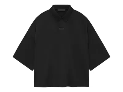 Pre-owned Fear Of God Essentials Women's Pique Cropped Polo Shirt (fw24) In Black