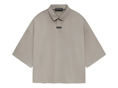 Pre-owned Fear Of God Essentials Women's Pique Cropped Polo Shirt In Heather Gray