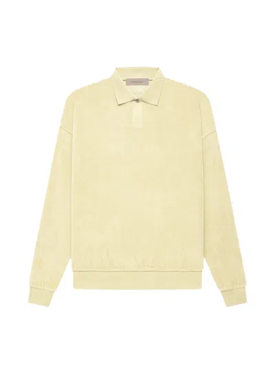 Pre-owned Fear Of God Essentials Women's Velour Long Sleeve Polo Shirt In Canary