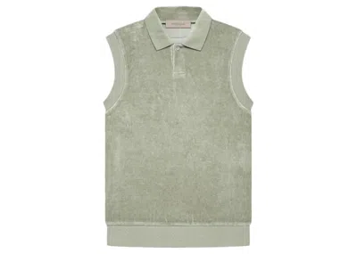 Pre-owned Fear Of God Essentials Women's Velour Sleeveless Polo Shirt In Seafoam