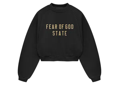 Pre-owned Fear Of God Essentials Womens Fleece Cropped Crewneck Sweatshirt In Black