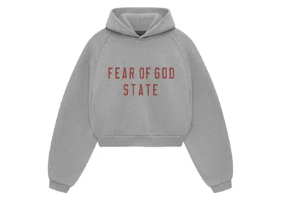 Pre-owned Fear Of God Essentials Womens Fleece Cropped Hoodie In Dark Heather