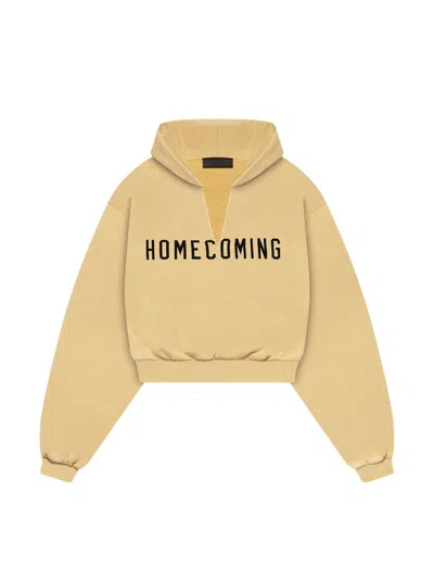 Pre-owned Fear Of God Essentials Womens Heavy Fleece Cropped Vneck Hoodie In Amber