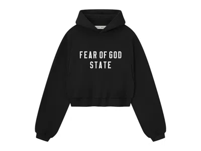 Pre-owned Fear Of God Essentials Womens Modern Fleece Raglan Hoodie In Jet Black
