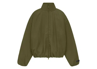 Pre-owned Fear Of God Essentials Womens Textured Nylon Track Jacket In Military