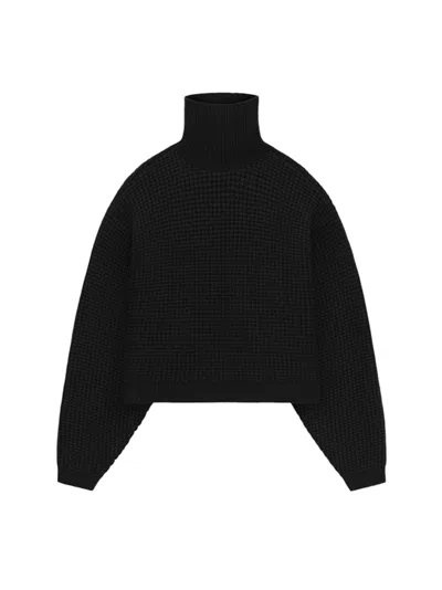 Pre-owned Fear Of God Essentials Womens Waffle Turtleneck In Black