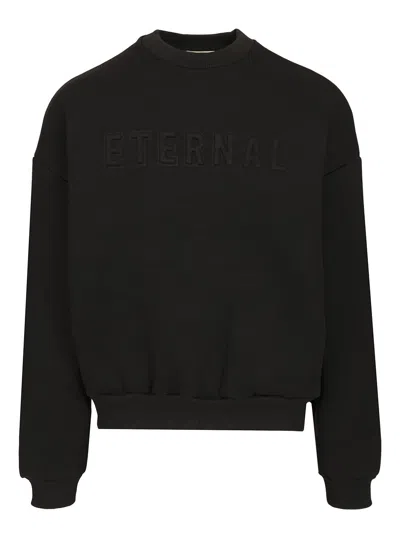 Fear Of God Black Crewneck Sweater With Tonal Logo Lettering Embroidery On The Front