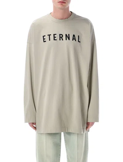 Fear Of God Men Grey T-shirt With Eternal Print On The Front And Logo Patch On The Back In Cotton Ma In Gray