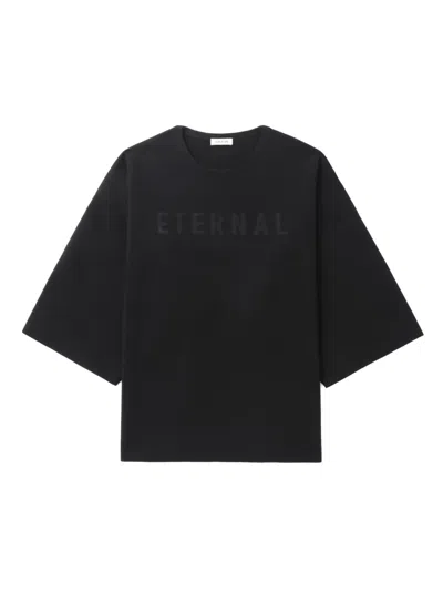 Fear Of God 'eternal' Black Crewneck T-shirt With Tonal Embroidery On The Front And Logo Patch On The Rear