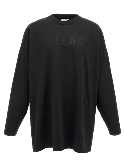Fear Of God Ribbed Collar Crew Neck T-shirt With Long Sleeves In Black