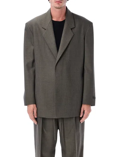 Fear Of God Miu Miu Plaid Coat With Corduroy Collar In Gray