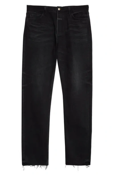 Fear Of God Five-pocket Raw Hem Straight Leg Jeans In Black