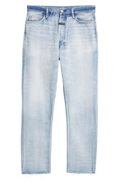 Fear Of God Five-pocket Raw Hem Straight Leg Jeans In Light Indigo