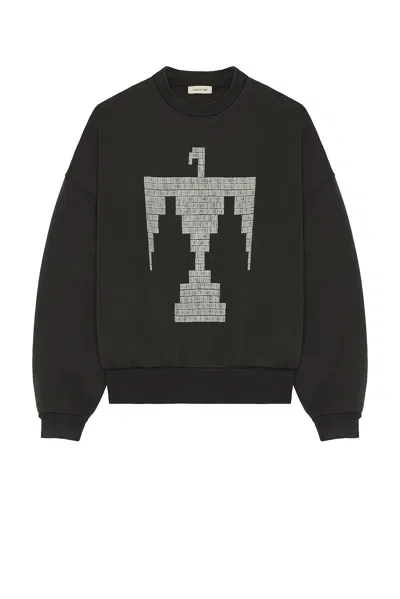 Fear Of God French Terry Crewneck Thunderbird Grey Print Sweatshirt In Black