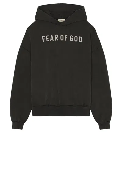 Fear Of God French Terry Overlapped Grey Print Logo Hoodie In Black