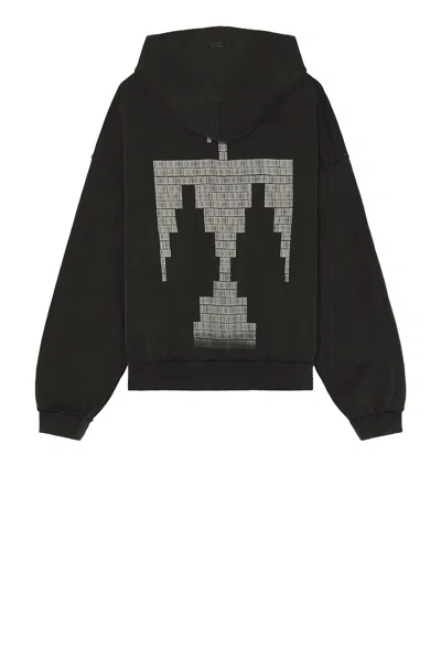 Fear Of God French Terry Overlapped Thunderbird Grey Print Hoodie In Black
