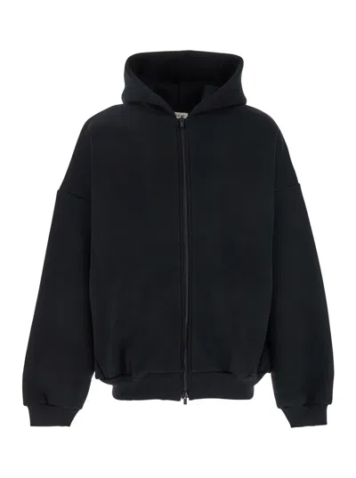 FEAR OF GOD BLACK HOODIE WITH ZIP CLOSURE AND ETERNAL WRITING ON THE BACK IN COTTON BLEND MAN
