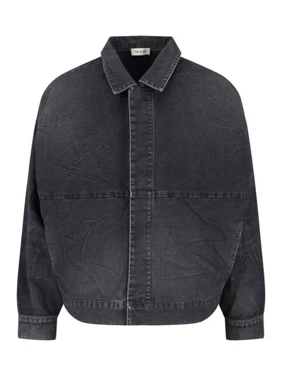 Fear Of God Mens Washed Black Utility Cropped Denim Jacket In Brown