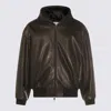 Fear Of God Hooded Leather Jacket With Ribbed Cuffs And Hem In Black