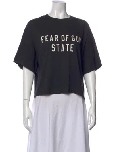 Pre-owned Fear Of God Graphic Print Crew Neck Crop Top In Black